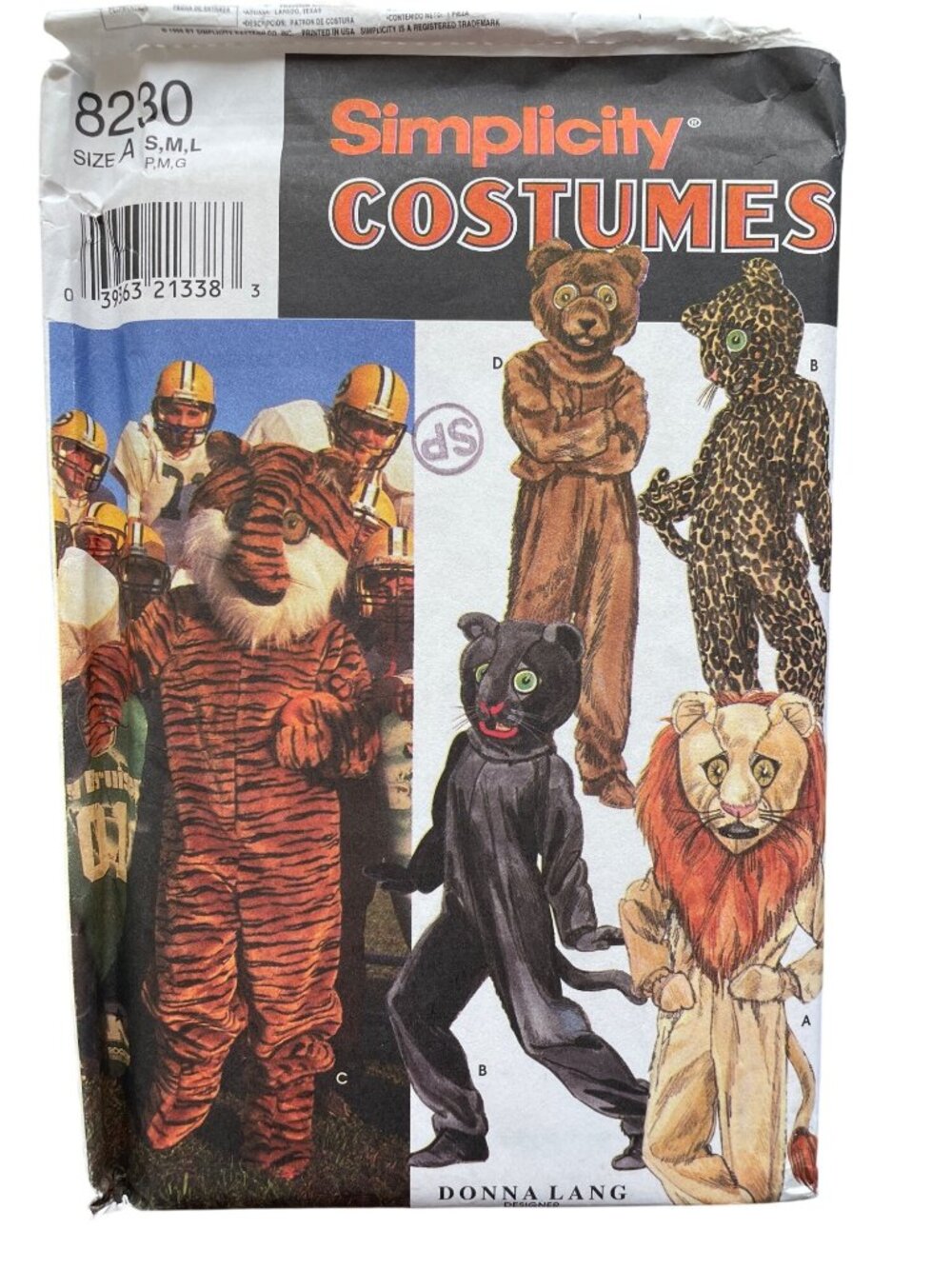 Vintage 90s Simplicity 8230 Lion, Tiger, Bear Adult Pattern S-L Mascot UNCUT